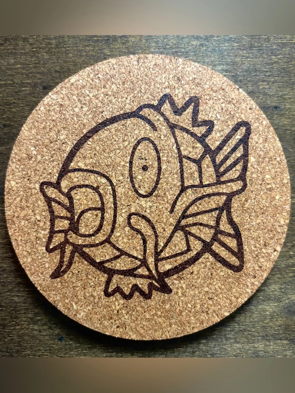 Pokemon Magikarp Face Laser Engraved Cork Coaster
